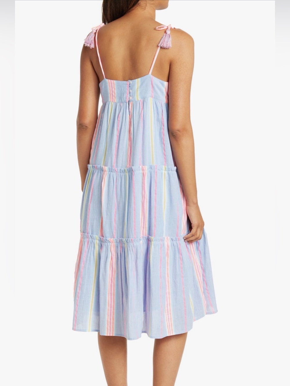 Anthropologie dRA Los Angeles 100% Cotton Light Blue Neon Striped Summer Dress - Picture 2 of 15
